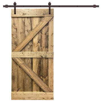 TMS K Series Barn Door With Black Sliding Hardware Kit, Weather Oak, 36"x84"