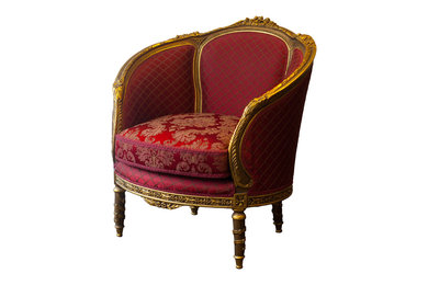 CATHARINA French Baroque Maroon Red and Gold Damask ArmChair