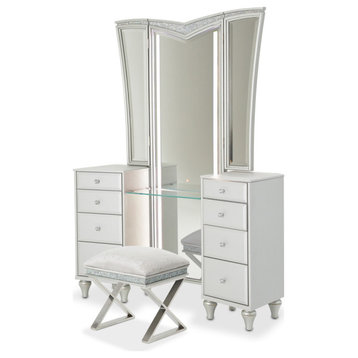 Melrose Plaza Vanity With Bench and Mirror, Dove