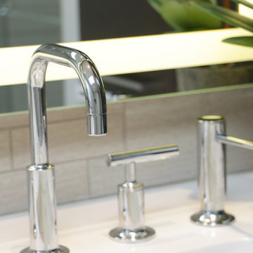 Modern City Style: Linear Taupe and Espresso Master Bath