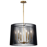 Kichler Lighting - Linara Chandelier Black - The Natural Brass finish on this Linara 6 light pendant, is like jewelry to the Matte Black metal slatted shade. A refreshing twist on contemporary and midcentury modern decor.