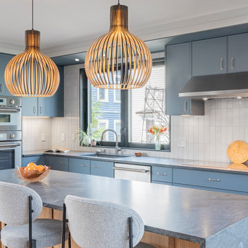 Transitional Blue Slim Shaker Kitchen in Cambridge, MA