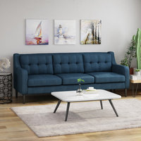 Marco Tufted Fabric 3 Seater Sofa, Navy Blue/Espresso