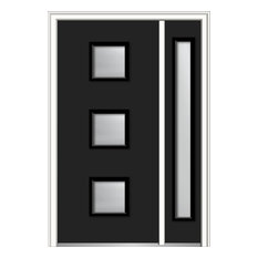 Frosted 3-Lite Square Fiberglass Door With Sidelite, 51"x81.75", RH Inswing