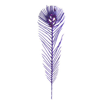 12" Purple Glittered Peacock Feather Pick