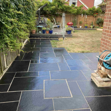 Black Limestone patio we were called to correct at a house in Ashford