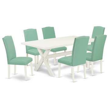 East West Furniture X-Style 7-piece Wood Dining Table Set in Pond Blue
