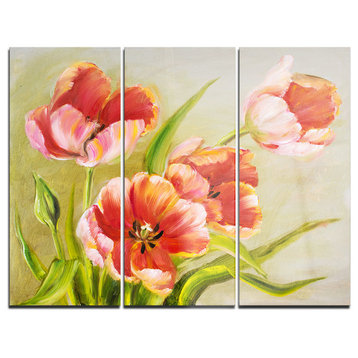"Vintage Red Tulips" Glossy Metal Wall Art, 3 Panels, 36"x28"