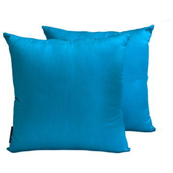 Art Silk Plain & Solid Set of 2, 16"x16" Throw Pillow Cover- Peacock Blue Luxury