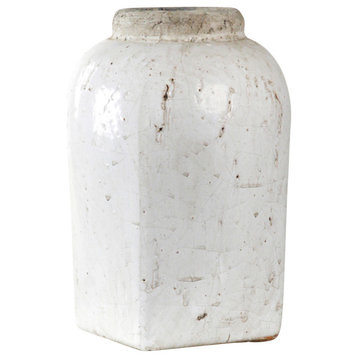 Distressed Ceramic Vase, Off-White, Medium