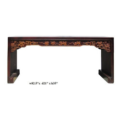 Long Chinese Double Sides Fu Dog Relief Carving Altar Console Table - Side Tables And End Tables
