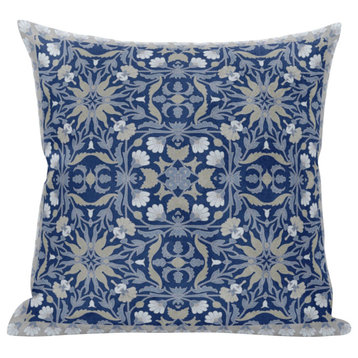 16" Blue Gray Paisley Zippered Suede Throw Pillow