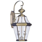 Livex Lighting - Livex Lighting 2261-01 Georgetown - Two Light Outdoor Wall Lantern - Shade Included: YesGeorgetown Two Light Antique Brass Clear  *UL: Suitable for wet locations Energy Star Qualified: n/a ADA Certified: n/a  *Number of Lights: Lamp: 2-*Wattage:60w Candelabra Base bulb(s) *Bulb Included:No *Bulb Type:Candelabra Base *Finish Type:Antique Brass
