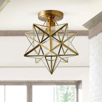 Gold 1-Light Moravian Star Ceiling Light Modern Geometric Semi Flush Mount Light