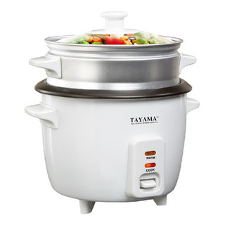 Tayama 1.5 Qt. White Electric Multi-Cooker Cooking Pot with Food