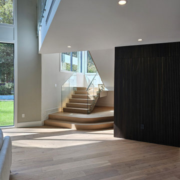 Project #129 | Modern White Oak Staircase with Slanted Risers