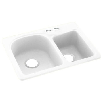 Swan 18x25x7 Solid Surface Kitchen Sink, 2-Hole, White