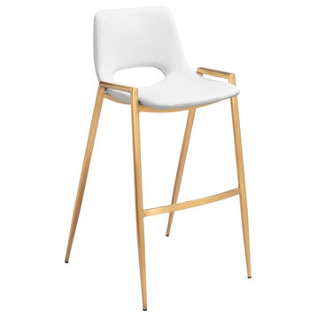 Desi Barstool Chair, Set of 2, White/Gold