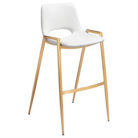 Desi Barstool Chair, Set of 2, White/Gold