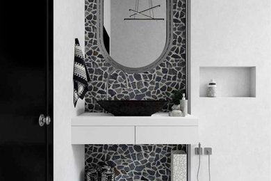 Foto de cuarto de baño moderno pequeño con aseo y ducha