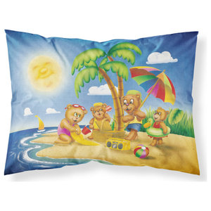 Carolines Treasures Bears Relaxing at The Beach Fabric Standard Pillowcase APH3817PILLOWCASE Multicolor