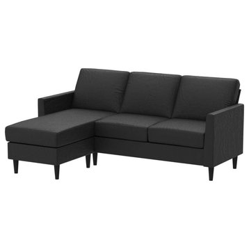 Modern Sectional Sofa, Reversible Design With Velvet Upholstered Seat, Dark Gray