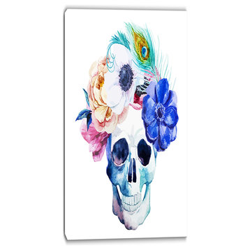 "Anemones and Skull" Floral Digital Canvas Art Print, 20"x40"