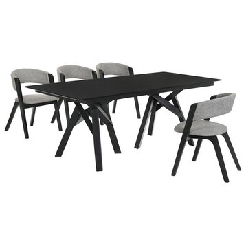 Armen Living Cortina Rowan 5PC Wood Dining Table and Chair Set in Black/Gray