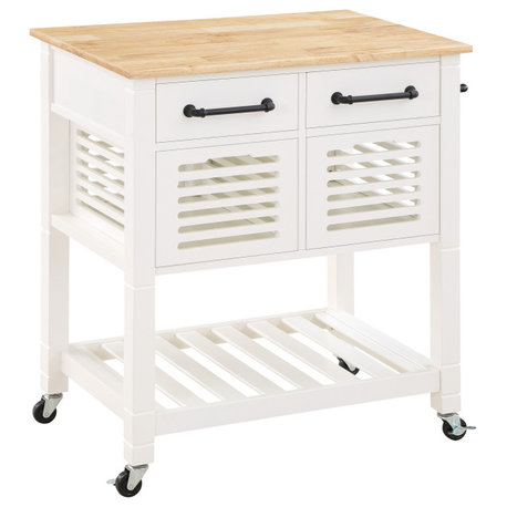 Stafford Kitchen Cart With Wood Top and White Base
