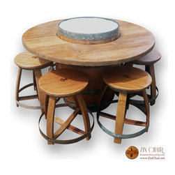 Zin Fire Pit (Natural Finish) w/ 4 Barstools - Fire Pits