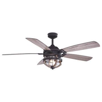 Bellevue VXCFA91164 54" 5 Blade LED Outdoor Ceiling Fan - Matte Black / Rustic