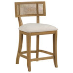 OSP Home Furnishings - Alaina 26" Counter Stool, Linen Fabric With Coastal Wash - The timeless and serene look of the Alaina Counter Stool's Transitional style will enhance any decor. Rustic, solid wood frame, natural finish, and padded seating ensure a durability and comfort. The softly curved cane back provides visual interest and texture to distinguish your kitchen or dining space.