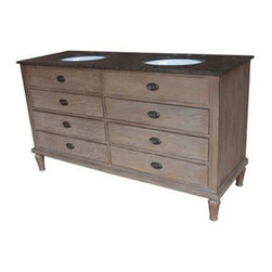 Antique Distressed 60 inch Double Sink Bathroom Vanity Oak Finish - Bathroom Vanities And Sink Consoles
