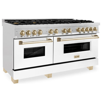 ZLINE 60" Dual Fuel Range, DuraSnow With White Matte Door RASZ-WM-60-G