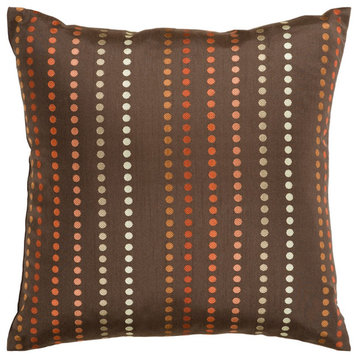 Dots by Surya Down Pillow, Dk.Brown/Orange/Coral, 18' x 18'