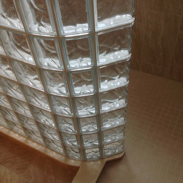 Glass block walk in shower - Truberry Custom Homes Jerome Village Model