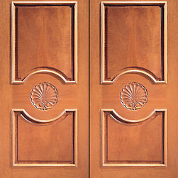Prehung Double Door, Hand Carved 3-Panels in Mahogany - Front Doors