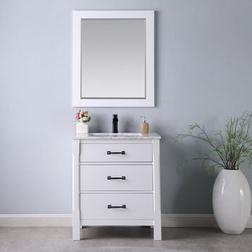 Maribella White Bathroom Vanity Set, 30", With Mirror
