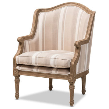Striped Charlemagne Traditional French Accent Chair, Oak Brown, Set of 2