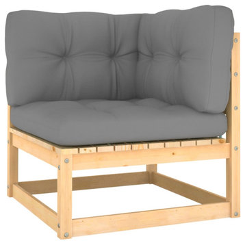 Vidaxl Garden Corner Sofa With Gray Cushions Solid Pinewood