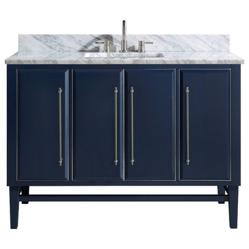 Avanity Mason 49 in. Vanity in Navy Blue/Silver and Carrara White Marble Top