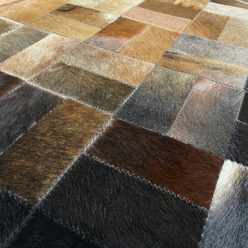 Custom Cowhide Patchwork Rug - close-up detail