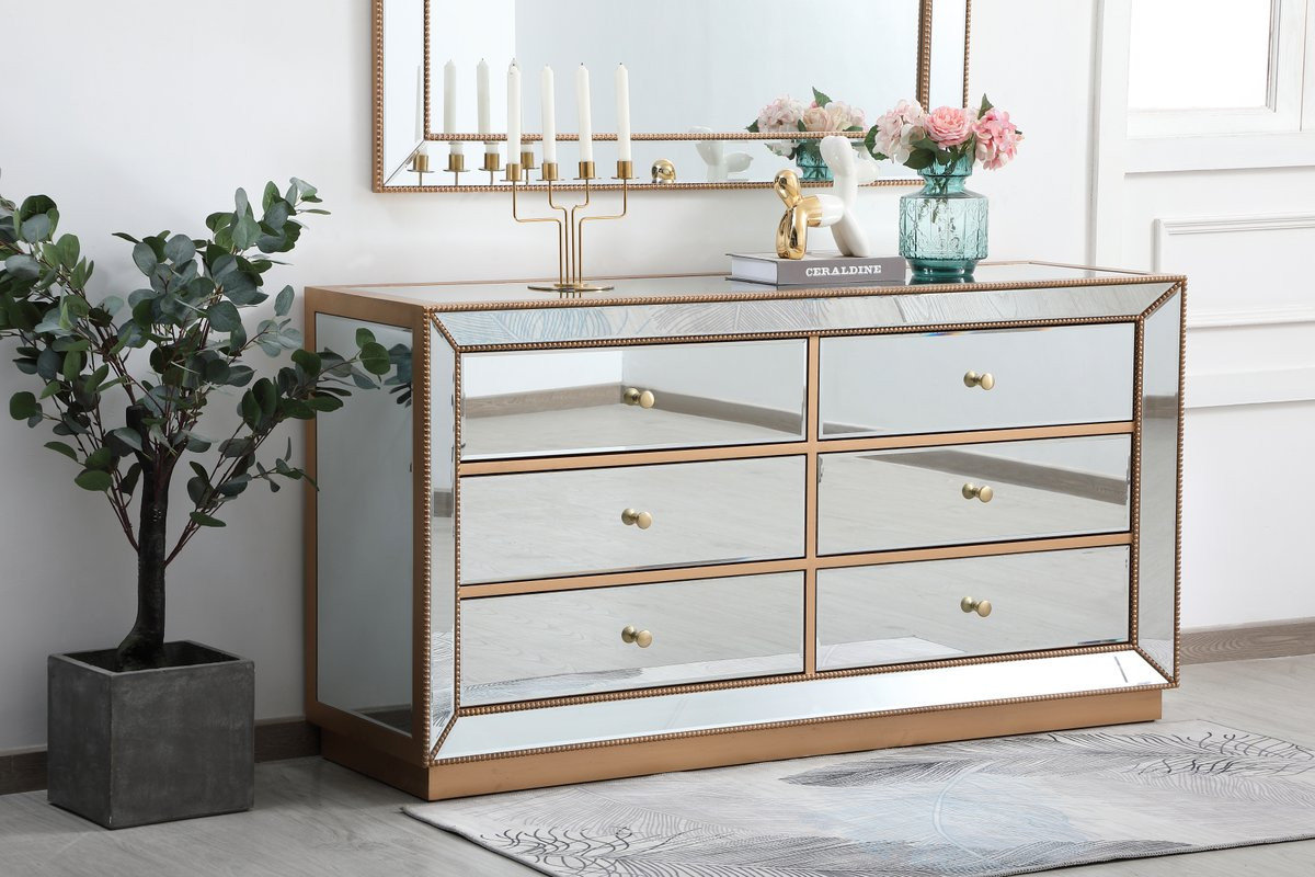 Elegant MF53036G 60"Mirrored Chest, Antique Gold - Contemporary ...
