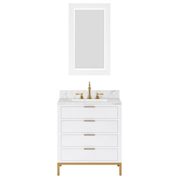 Bristol 30" Vanity, White With Mirrors and Hook Faucet