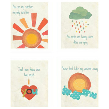 You Are My Sunshine Collection, Set of Four 8"x10" Children's Wall Art Prints