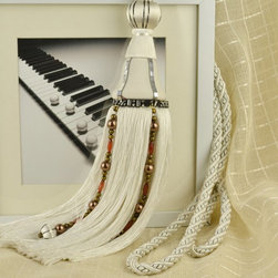 5 Colors QYM14 Faux Silk Curtain Tassel Tie Backs in White Color - Window Treatment Accessories