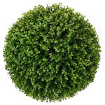 Mills Floral Company - Faux Boxwood Ball, 18.5" - Classic boxwood spheres but without the maintenance. Our lush and lifelike boxwood balls are a perfect addition to your indoor or outdoor landscape. Each sphere is constructed using UV-protected leaves to retain the lush green color despite all weather conditions. Enjoy perfectly pruned boxwoods all year long.