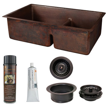 33-in Copper 60/40 Double Basin Kitchen Sink with Short 5" Divider Package