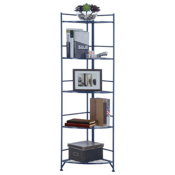 Pemberly Row Five-Tier Folding Corner Shelf in Blue Metal