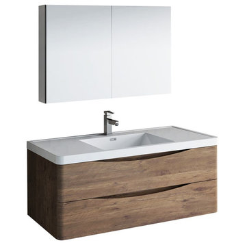Tuscany 48" Rosewood Wall Hung Vanity Set, Fiora Faucet, Chrome